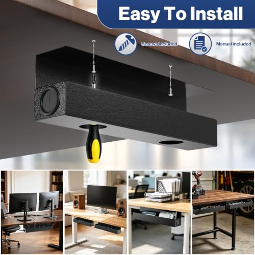 POCHAR Under Desk Cable Management Tray, 16.5" Extended Wire Organizer | Slim 3" Profile Steel Power Strip Holder, Screw-Mount Cord Hider for Wide Standing Desk Home Office - size: 16.5 inch