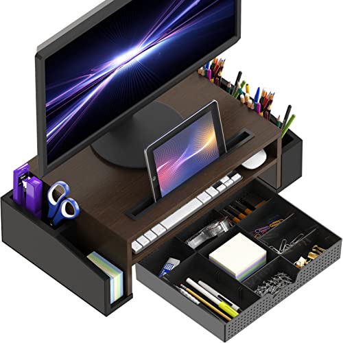 Simple Houseware Desk Monitor Stand Riser w/ Adjustable Tray, Espresso - color: Espresso