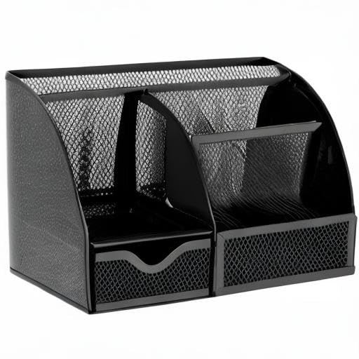 Exerz Desk Organizer 7 Compartment Pencil Holder Office Tidy Caddy Black - color: Black