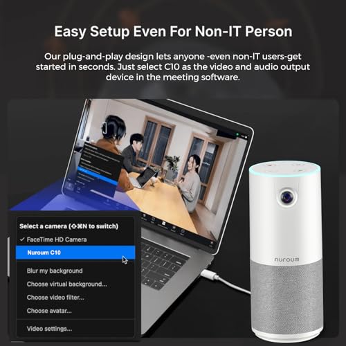 NUROUM C10 1080P Conference Webcam with Microphone Speaker, Portable