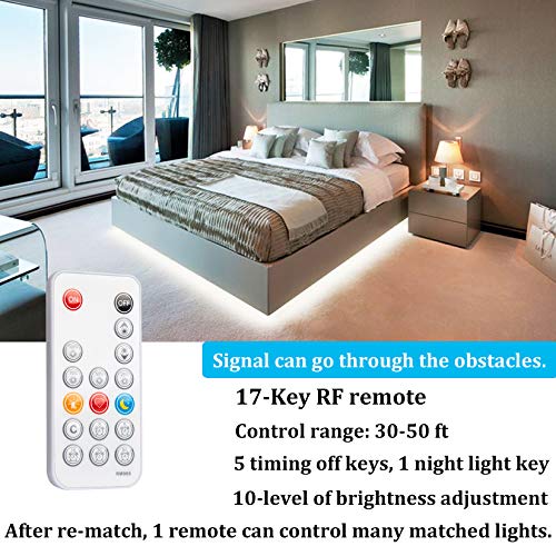 WOBANE 16.4ft White LED Strip Lights with RF Remote,Dimmable Tape Lights | Flexible Lighting for Bedroom,Kitchen,Under Cabinet,LED Mirror Lights for Vanity Makeup Dressing Table,Timing,Memory Function - color: White, size: 16.4ft RF Remote