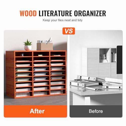 VEVOR 27 Compartments Wood Literature Organizer, Adjustable Shelves, Medium Density Fiberboard Mail Center, Office Home School Storage for Files, Documents, Papers, Magazines, Brown - color: Brown, size: 27 Compartments