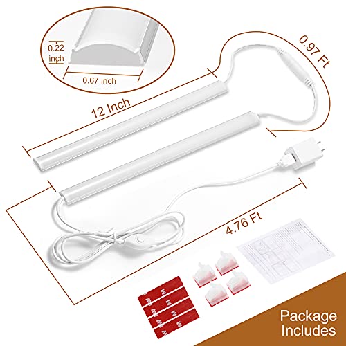 LED Under Cabinet Lighting, 2pcs x 12 Inch Dimmable, USB Plug-in Under Counter Lights with Memory Function, Natural White 4000K - color: Natural White, size: 2*12 Inch