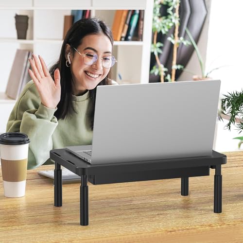 WALI Computer Monitor Stand with Storage, Monitor Riser 3 Height Adjustable | Laptop Riser with Airflow Vents, Desk Organizer for Computer, Printer, Notebook (PTT002-B), 1 Pack, Black - color: Black, size: 14.6"L * 9.3"W,11" 1 Drawer