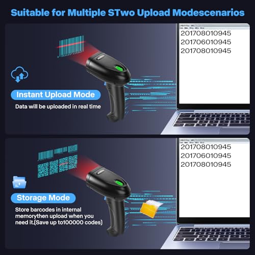 Bluetooth 1D 2D Barcode Scanner, 3-in-1 Bluetooth & 2.4G Wireless & USB QR Barcode Reader, PDF417 Data Matrix Handheld Bar Code Scanner Work with Windows, Android, iOS