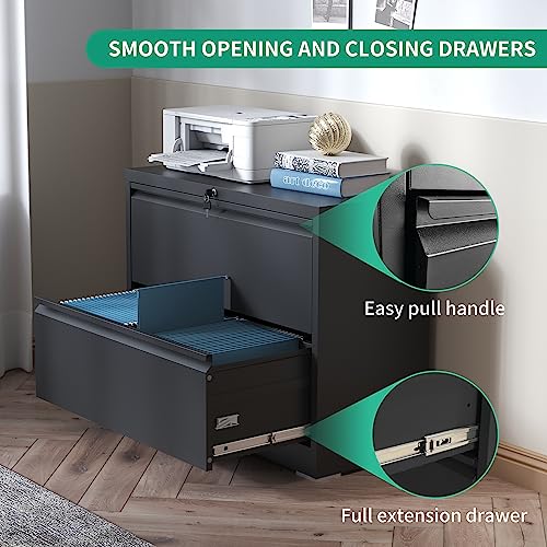 2 Drawer Lateral File Cabinet with Lock,Black Home Office Cabinet - color: Black, size: Lateral-2 drawers