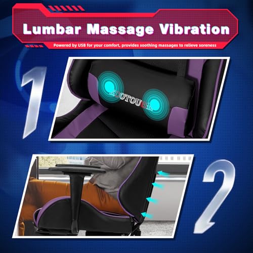 ECOTOUGE Violet Ergonomic PC Massage Gaming Chair with Footrest - color: Violet, size: with footrest