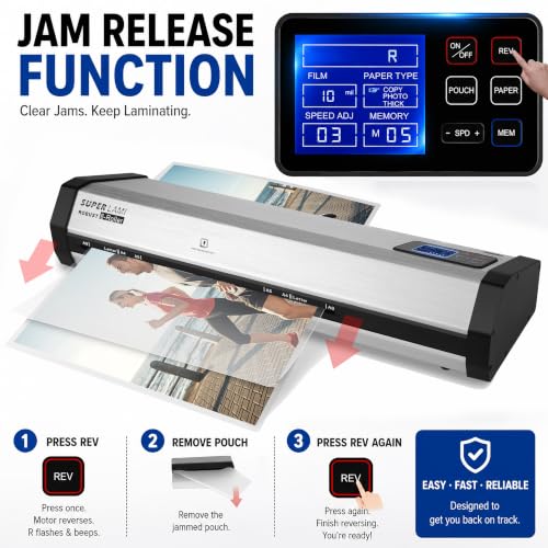 SINCHI Robust 6-Roller Laminator Machine with LCD Display, 3-10 Mil, Heavy Duty, 13-inch Thermal Laminating Machine for Commercial Use, 1.5-Minute Warm-up, 90 Inches/Minute, 105 Settings & 99 Memories