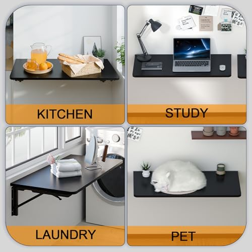 TEAMIX Wall Mounted Folding Desk for Small Spaces - Black, 29.9 x 15.7inch - color: Black, size: 29.9"W x 15.7"D