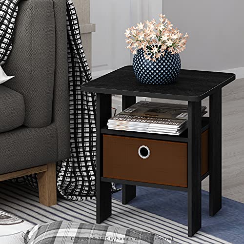 Furinno ANDREY Square Side Table, End Table, Night Stand, Americano | Open Shelves, Storage Bin, Soft-Corner, Modern Bedside Table for Small Spaces, Study, Dorm, Living Room, Bedroom - color: Americano/Medium Brown, size: 1-Pack, Center Bin