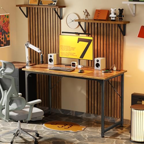 PRAISUN 40 X 20 Inch Computer Desk, Power Outlets, USB-C, Rustic Brown - color: Rustic Brown, size: 40inch