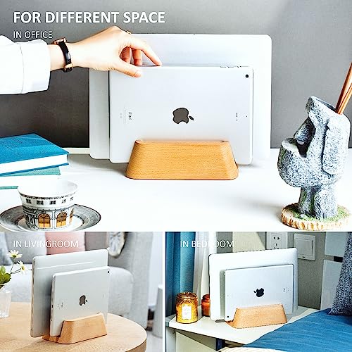 ACODE Wood Vertical Laptop Stand, Laptop Holder for Desk Compatible with MacBook Pro Air Surfaces,Laptops Storage Rack Slot Thickness 0.59" to 0.71"οΌVertical Laptop Stand 2 Slots for max 2 Devices - color: 2 Fagus lishizhijia