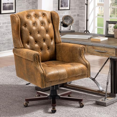 Upgraded 2026 Executive Desk Chair, Recliner Chair, Bomber Brown | Faux Leather Wingback Home Office Chair with Nail Head Trim & Tufted Back, Big and Tall Office Chair for Home and Living Room - color: Bomber Brown, style: Modern
