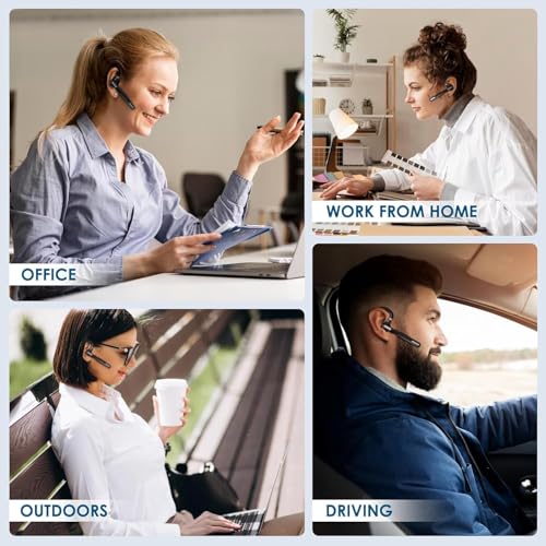 Bluetooth Headset, Wireless Headset with Mic, Bluetooth Headsets with Noise Cancelling Microphone & Mute Button for Computer Desk Cell Phones Trucker Home Office Work