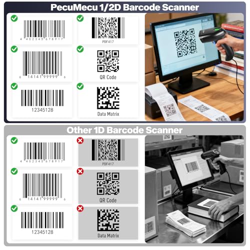 Bluetooth 1D&2D Barcode Scanner, 3-in-1 Bluetooth & USB Wired & 2.4G Wireless QR Barcode Reader, PDF417 Data Matrix Handheld Bar Code Scanner Work with Windows, Android, iOS (TM-10B) - color: Blue