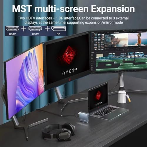 Docking Station for HP Omen 17 16 15 15t Transcend 14 16 MAX 16 Victus 15 16 Gaming Laptop,15-in-1 USB C with 360 ° Rotating Base, 2 * 4K HDMI and 1*DP, 10Gbps USB Port Transfer, RJ45, Audio, SD/TF