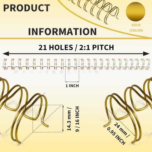 RAYSON Binding Wire Spines, 9/16 Inch, 21 Holes, 11 inch Length - 2:1 Pitch Double Loop Binding Wires Capacity 125 Sheets, Glod, 100 Per Box to Bind Reports and Projects - size: 9/16โ