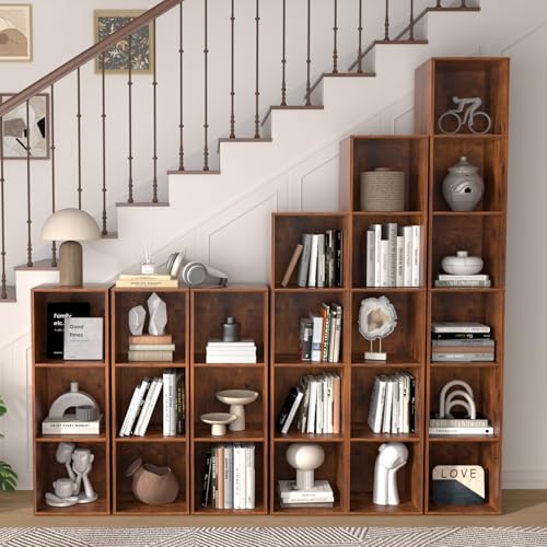 6 Cube Storage Organizer, 6 Tier Cube Low Bookcase Freestanding Storage Display Organizer, Six-Cubes Open Shelf Bookshelf for Home Office (Retro Brown, 6 Cube) - color: Retro Brown, size: 6 Cube