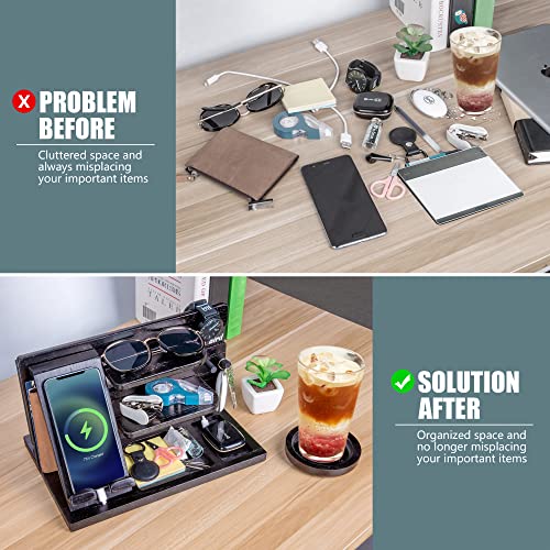 Black Wood Phone Docking Station Compatible with Apple Watch - Wood Charging Station Organizer Stand, Bedside Nightstand Organizer for Men, Holds, Tablet, Glasses, Keys, EDC - color: Black, size: Organizer Without Drawer