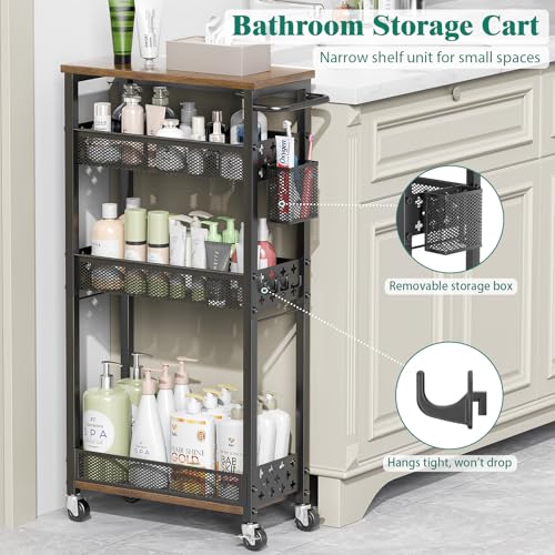 XYZLVSI 4 Tier Slim Storage Cart Laundry Room Organizer for Small Space - color: Black