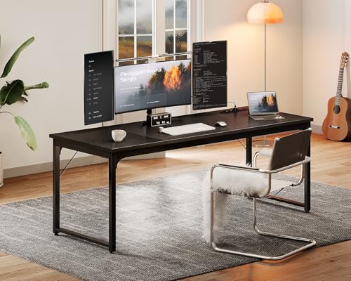 Coleshome 71 Inch Computer Desk with USB Ports, Large Office Desk, Long Study Student Writing Desk, Black - color: Black, size: 71 Inches