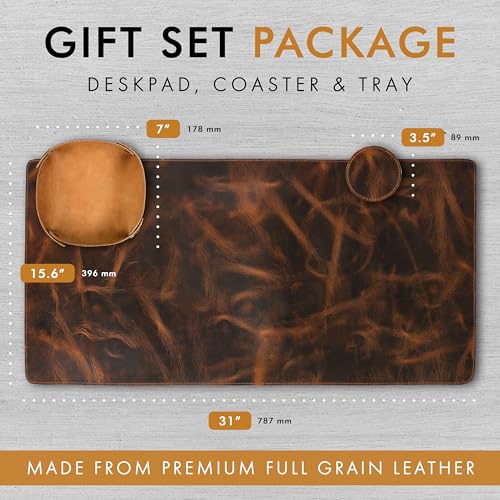 Leather Desk Pad Real Leather Desk Mat Desk Cover Desk Blotter Desk Protector Large Computer Mat for Keyboard Gaming Mouse Pad (2-Layer 3mm) Table Laptop Mat Office Desktop Accessories