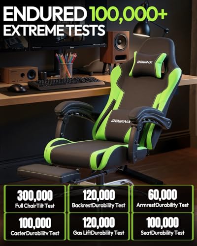 Dowinx Ergonomic Gaming Chair with Footrest & Massage Lumbar, 2D-Linkage Armrests for Computer Chair 330lbs with Headrest Pillow for Office, Home, Streaming and Long Gaming Sessions, Green - color: Green