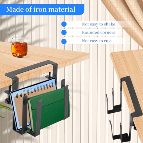 Desk Side Laptop Mount Metal Hanging Desk Side Storage, No Drilling Siding Table Organizer for Office Home Tablets,Laptop Holder Vertical(black-1-double-deck)