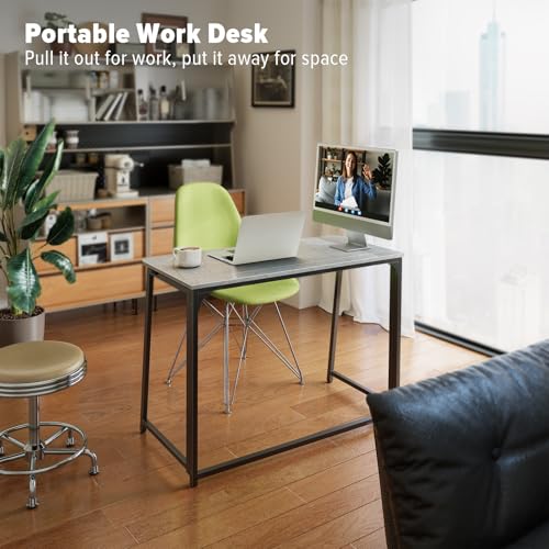 WOHOMO Folding Desk, 39.4" Foldable Computer Table for Small Spaces, Grey - color: Grey, size: Large Size:39.4 x 15.7