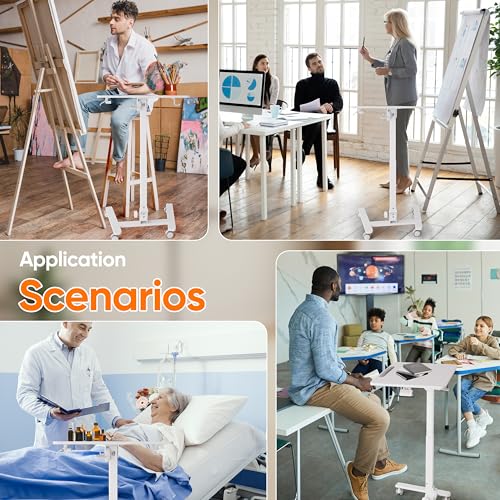 Monomi 25“ Mobile Folding Desk,Pneumatic Sit-Stand Table,No Assembly,White | Height Adjustable Rolling Laptop Desk,Space-Saving Portable Small Desk with Wheels,Ideal for Home Office,Craft & Study - color: White