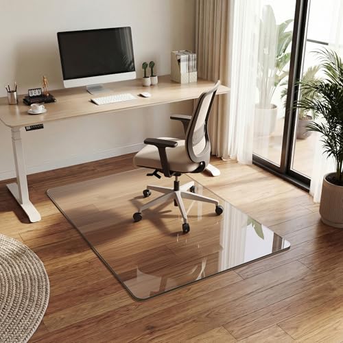 32"x48" Tempered Glass Chair Mat for Hardwood Floor & Carpet | 0.2" Thick Heavy-Duty Tempered Glass With 4 Non-Slip Pads, Smooth Rolling Surface Protects Floors From Scratches And Cracks - size: 32" x 48"
