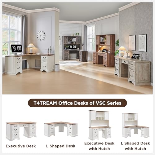 T4TREAM 59" Farmhouse Wood Desk Hutch with Ample Storage, Only Match VSC Series Farmhouse Desk (Antique White) - color: Antique White, size: Hutch Only