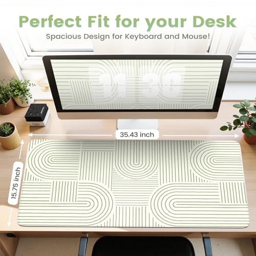 iCasso Green Desk Matt for Desktop, Cute Desk Pad Mat, Green - color: Line-Green