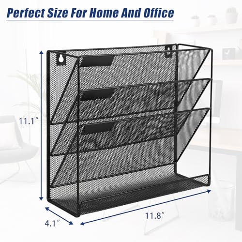 EASEPRES Desk File Organizer Mesh 4-Tier, Hanging Wall Mount Document Organization Stand, Desktop Vertical Mail Paper Folder Holder Rack with Bottom Tray for Office Home Cubicle Countertop, Black - color: Black, size: 4 Tier