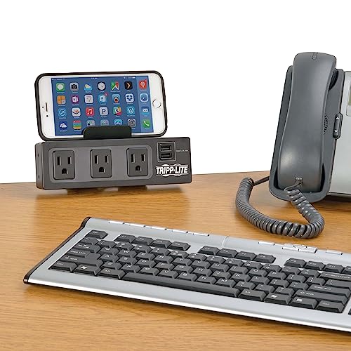 Tripp Lite 3 Outlet Surge Protector Power Strip with Desk Clamp, 10ft. Cord, 510 Joules, 2 USB Charging Ports, Black, $20K Insurance & Lifetime Manufacturer's Guarantee (TLP310USBC)