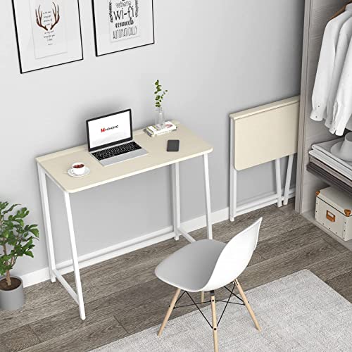 WOHOMO Folding Desk, 39.4" Foldable Computer Table for Small Spaces, Oak - color: Beige, size: Large Size:39.4 x 15.7