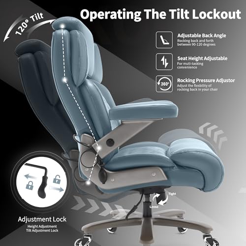 Big and Tall Office Chair 700lbs, Ergonomic High Back Computer Desk Chair | Adjustable Headrest&Lumbar Support, 3D Flip Arms, Large Wheels, Heavy Duty Metal Base, Thick Padded Wide Seat Executive Chair - color: Blue