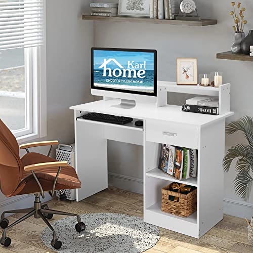 Karl home Computer Desk Study Writing Desk, White - color: White, size: with Keyboard 1