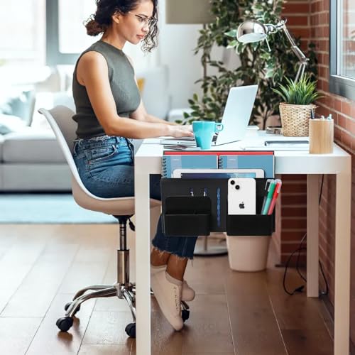 MAXECHO Desk Side Storage, Under Desk Laptop Mount, Table Side Hanging File Organizer, No Drill Clamp On Cable Management Tray, Laptop Holder with Magnetic Pen Holder for Office and Home, Load 22 Lbs - color: Black