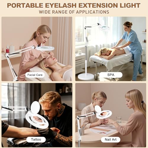 Facial 10X Magnifying Lamp for Esthetician, 2500 Lumens, Stepless Dimmable, Adjustable Swing Arm, LED Lighted Standing Mag Floor Lamp for Eyelash Extensions, Tattoo, Crafts, Nail Art, Pedicure - color: White