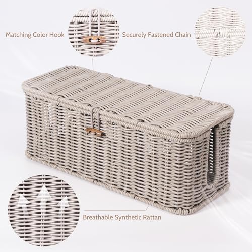 Cable Management Box, Cord Organizer with Lid & Cable Ties - Gray Set | Handmade Open Slots Cord Hider Outlet Covers for Power Strip TV PC Router Charger Under Desk Storage - color: Gray, size: Set (L+M)