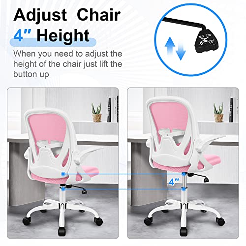 Office Chair Ergonomic Desk Chair with Flip up Armrests Swivel Breathable Desk Mesh Computer Chair with Adjustable Lumbar Support and Height for Conference Room (Pink) - color: Pink