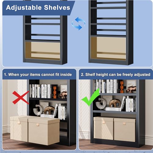 61" 5-Tier Metal Bookshelf,4 Adjustable Shelves,Large Capacity(Black) - color: Black, size: 61"H*27.5"W*11.8"D