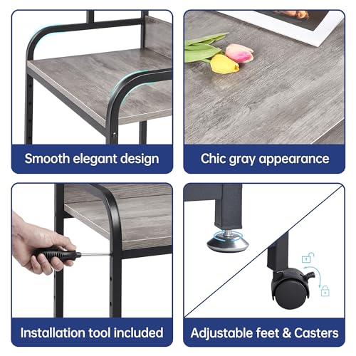 Fannova Printer Stand with Height Adjustable Storage Shelf, 3 Tier Mobile Printer Table with Wheels, Rolling Printer Cart for Home Office Organization, Gray - color: Grey