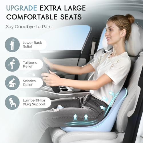 Car Seat Cushion and Lumbar Support Pillow, Larger Memory Foam Seat Cushion, Ergonomic L-Shaped Design Cushion for Back Pain Relief, Non-Slip Driving Cushion for Car, Office, Truck, Gifts for Mom-Blue - color: Blue