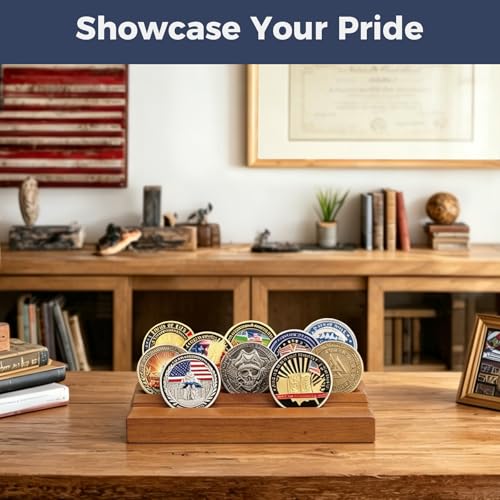 ASmileIndeep Military Challenge Coins Display Holder Solid Wood,Challenge Coin Stand , 4 Row Military Coin Holder Rack for Desk,Challenge Coin Display Case (Small Rectangular Walnut Finish) - color: Walnut, size: Small