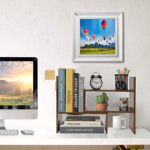 Sorfity Expandable Wood Desktop Bookshelf Desktop Organizer Office Storage Rack Wood Display Shelf, Counter Storage Rack Top Bookcase - Freestyle Display Natural Stand Office Supplies Desk Organizer - color: Brown