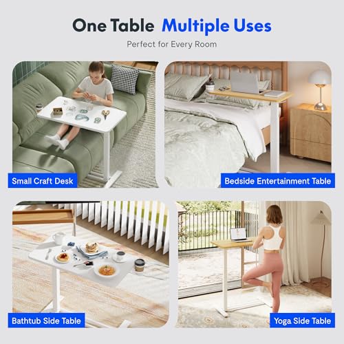 FLEXISPOT H7 28" Pneumatic Height-Adjustable Overbed Table with Wheels - color: White, size: Small