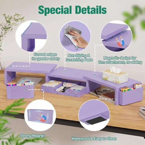 OPNICE Desk Organizer and Accessories, Computer Monitor Stand Riser with Drawer and 2 Pen Holders, Laptop Stand, Office Desk Accessories for Office Supplies, Purple - color: Purple 1-Pack, size: 40.6" x 9.3" x 4.3"