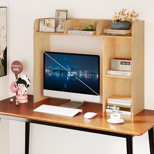 WAYTRIM Desk Shelf, Desk Hutch 3-Tier Desktop Bookshelf & Desk Organizer Shelf for Top of Desk, Wood Desktop Storage Shelf for Dorm, Office, Small Space, Desk Organizers and Accessories - style: 3-Tire